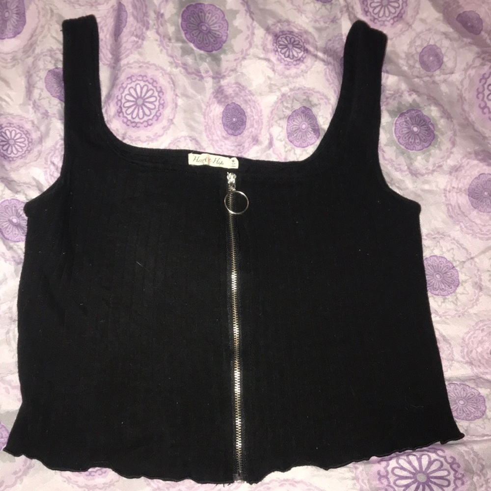 Black zip up crop top